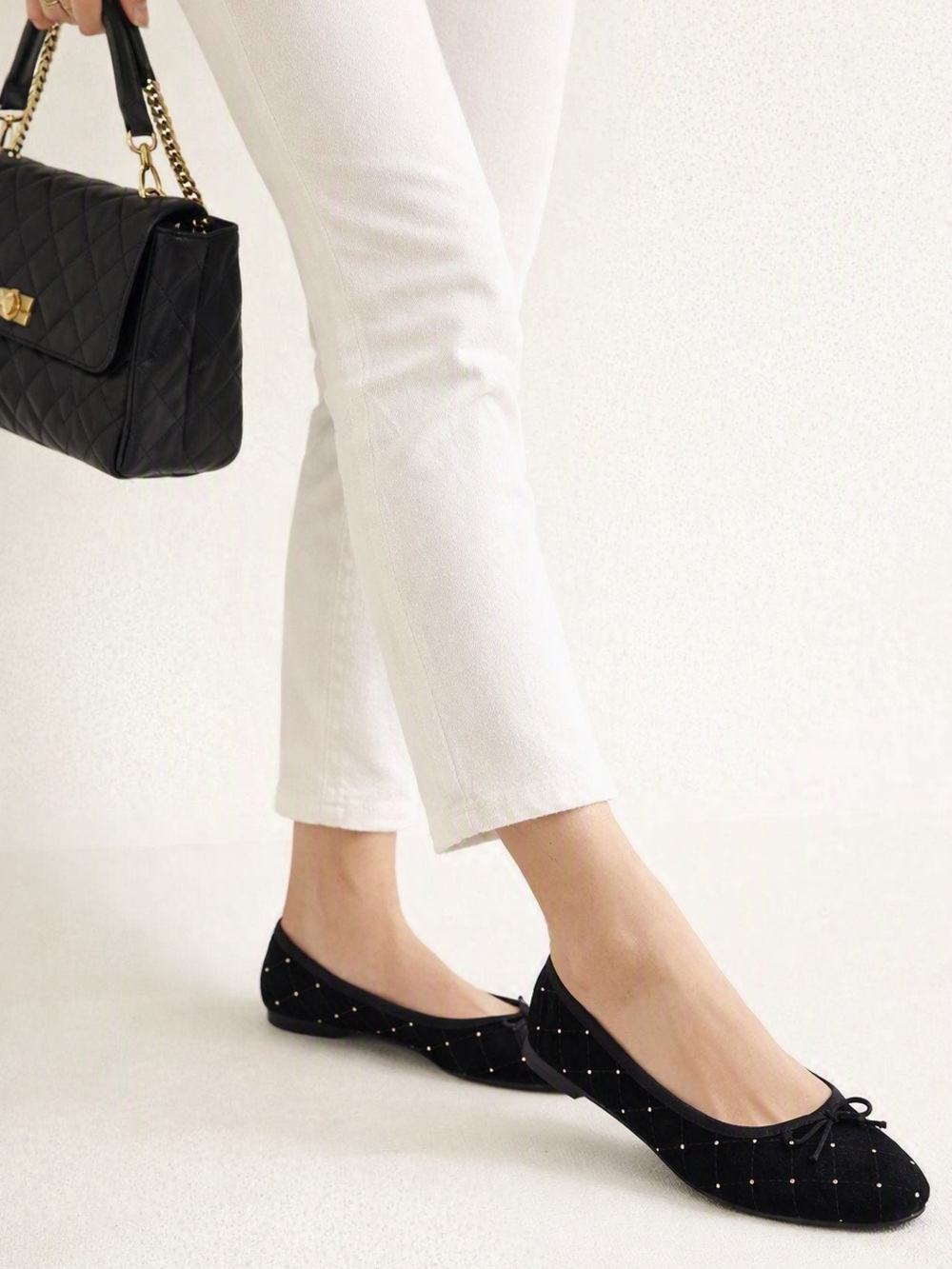 Talbots Penelope Quilted Ballet Flats Studded Kid Suede Black Sz 8 Poetcore